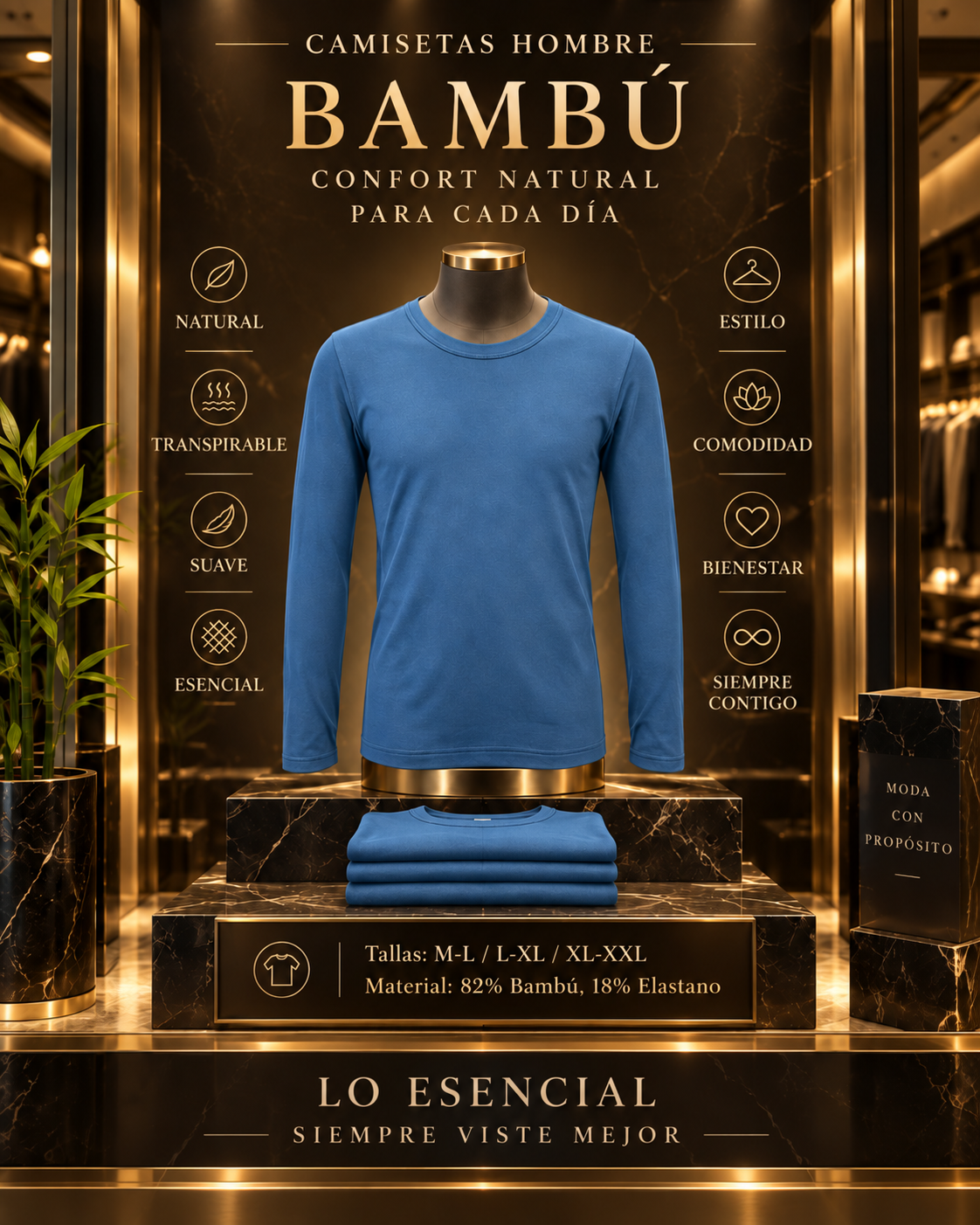 CAMISETA HOMBRE MANGA LARGA DE BAMBÚ – SUAVE, CÓMODA Y ELÁSTICA
