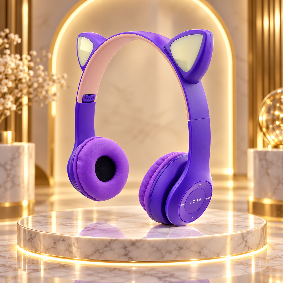 AUDÍFONOS BLUETOOTH INFANTILES CAT P47 CON OREJAS DE GATO Y LUCES RGB