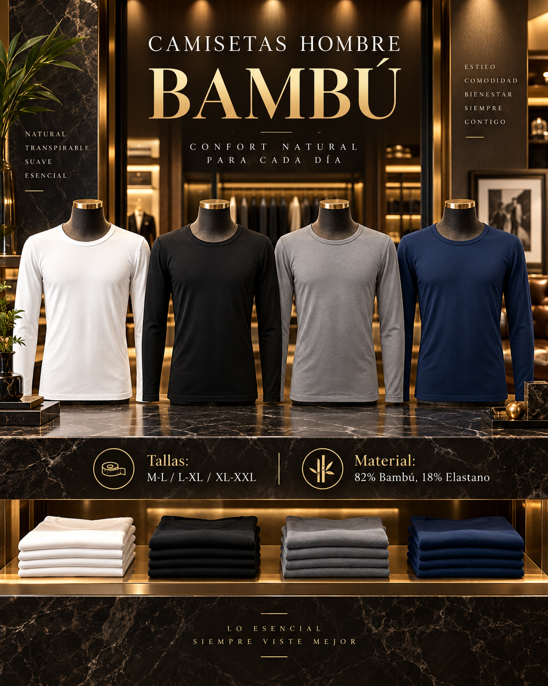 CAMISETA HOMBRE MANGA LARGA DE BAMBÚ – SUAVE, CÓMODA Y ELÁSTICA