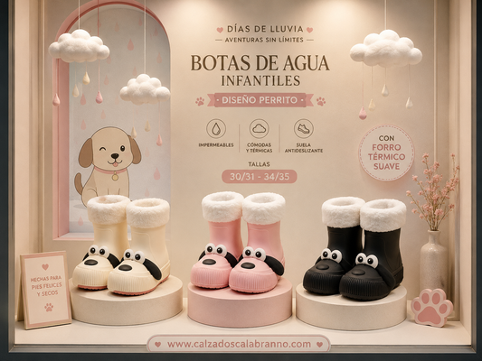 BOTAS DE AGUA INFANTIL DISEÑO PERRITO CON FORRO  TERMICO