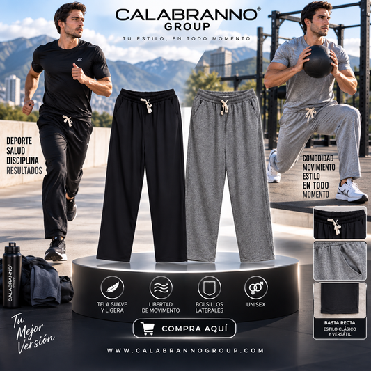 PANTALÓN BUZO HOMBRE CALCE RECTO 85% ALGODÓN – NEGRO Y GRIS
