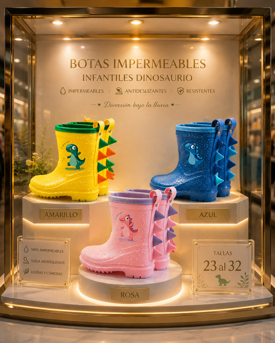 Botas Impermeables Infantiles Dinosaurio | Antideslizantes | 100% Impermeables | Tallas 23 al 32