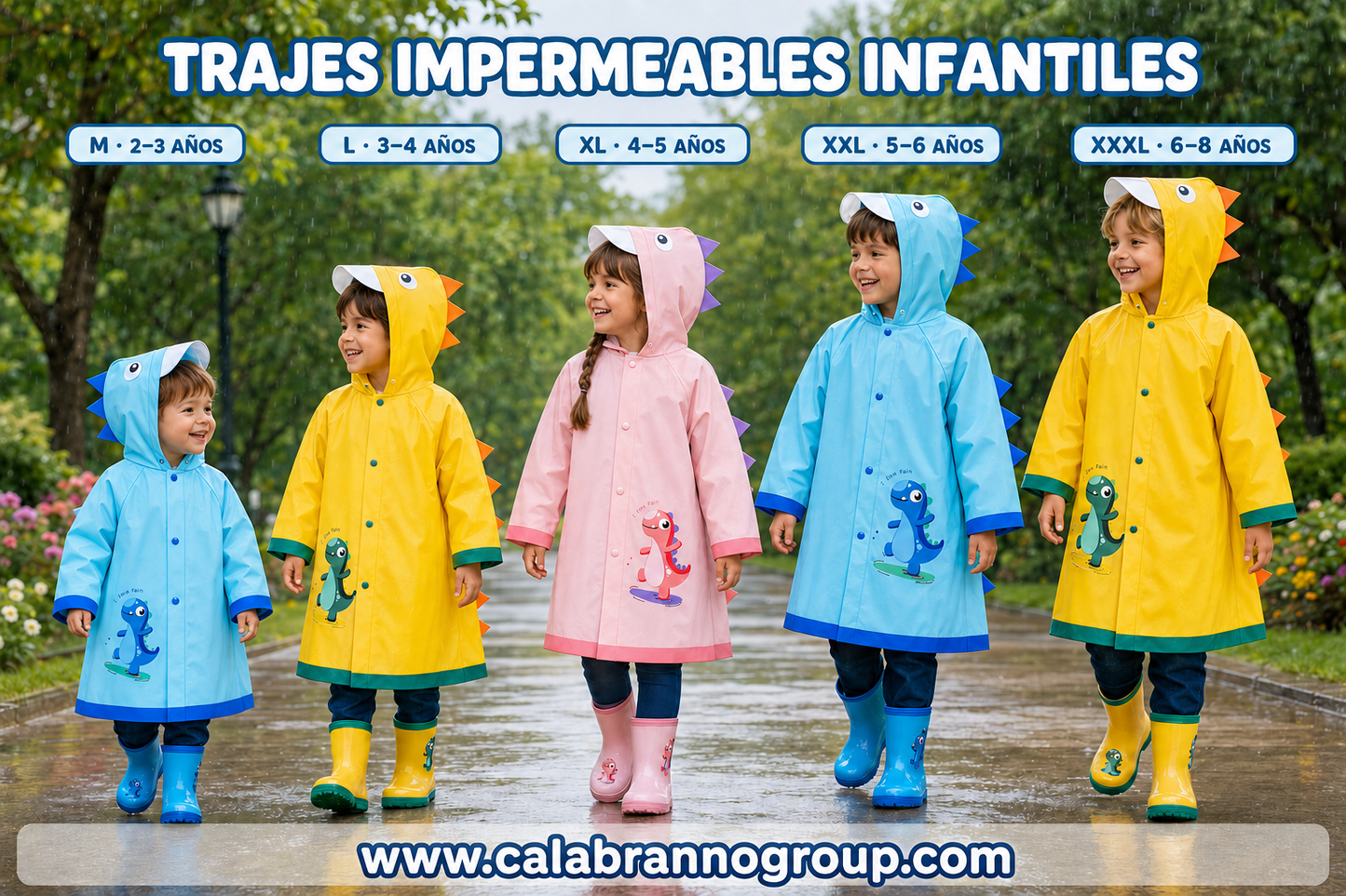 Traje Impermeable Infantil Dinosaurio con Capucha | 2 a 8 Años