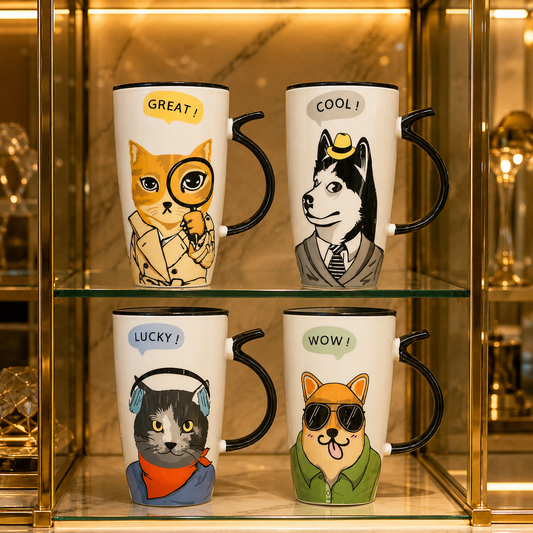 TAZÓN GATO Y PERRO 500 ML – CERÁMICA CON DISEÑOS ANIMADOS