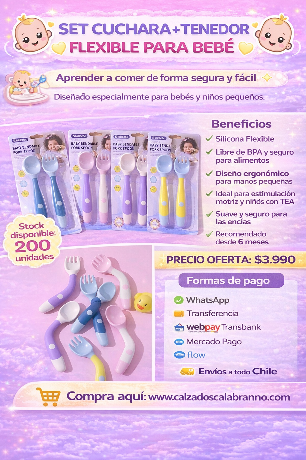 CUCHARA Y TENEDOR ERGONOMICOS BEBÉS Y NIÑ@S