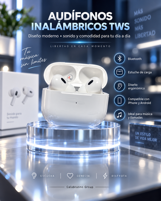 AUDÍFONOS INALÁMBRICOS TWS BLUETOOTH CON ESTUCHE DE CARGA