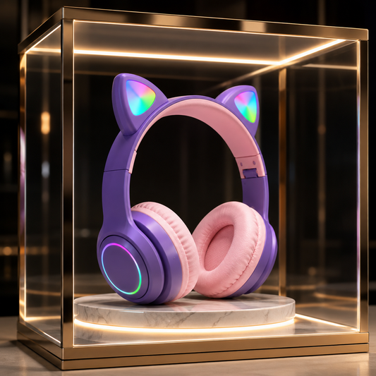AUDÍFONOS BLUETOOTH INFANTILES CAT P47 CON OREJAS DE GATO Y LUCES RGB