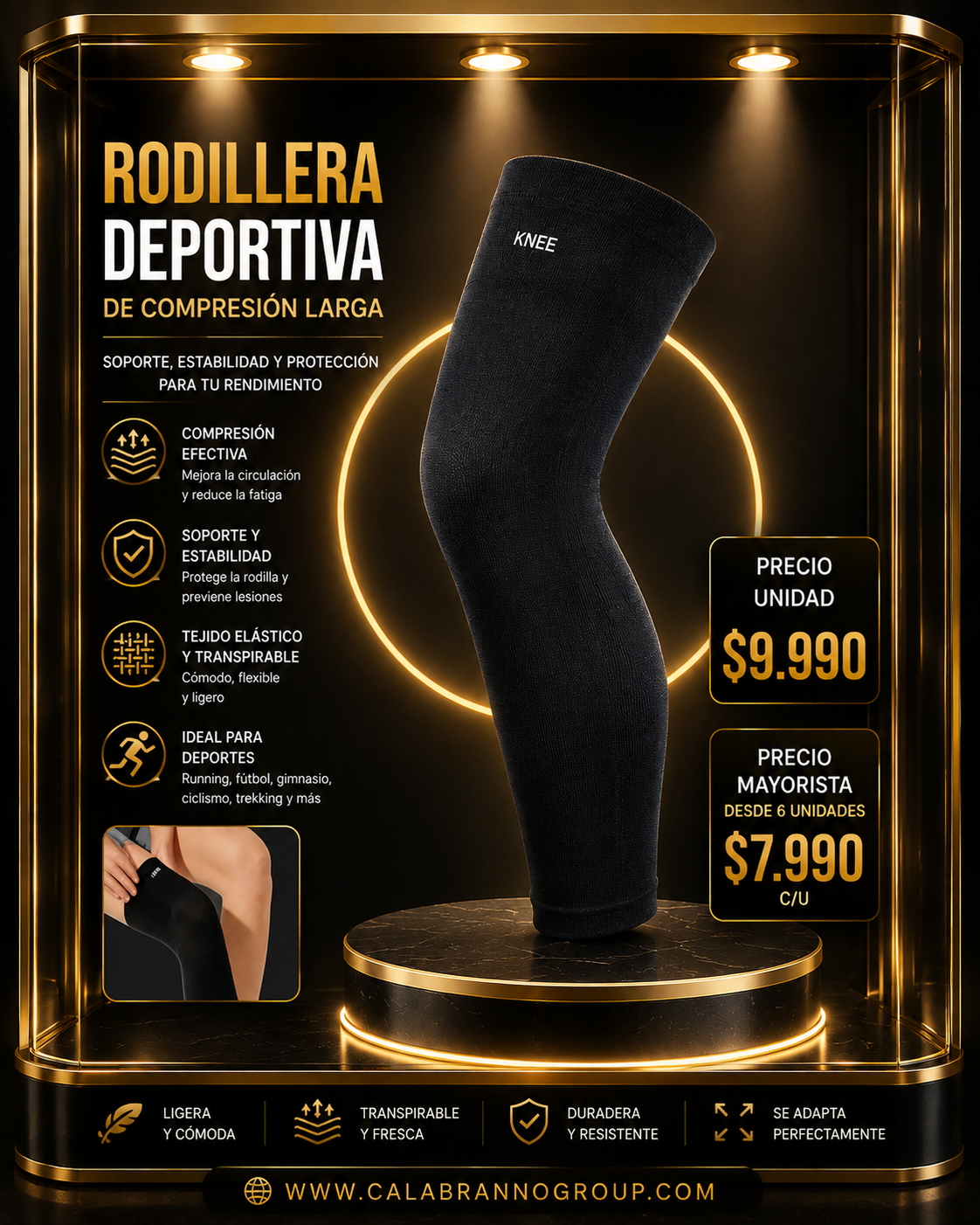 RODILLERA ELÁSTICA DEPORTIVA DE COMPRESIÓN LARGA UNISEX
