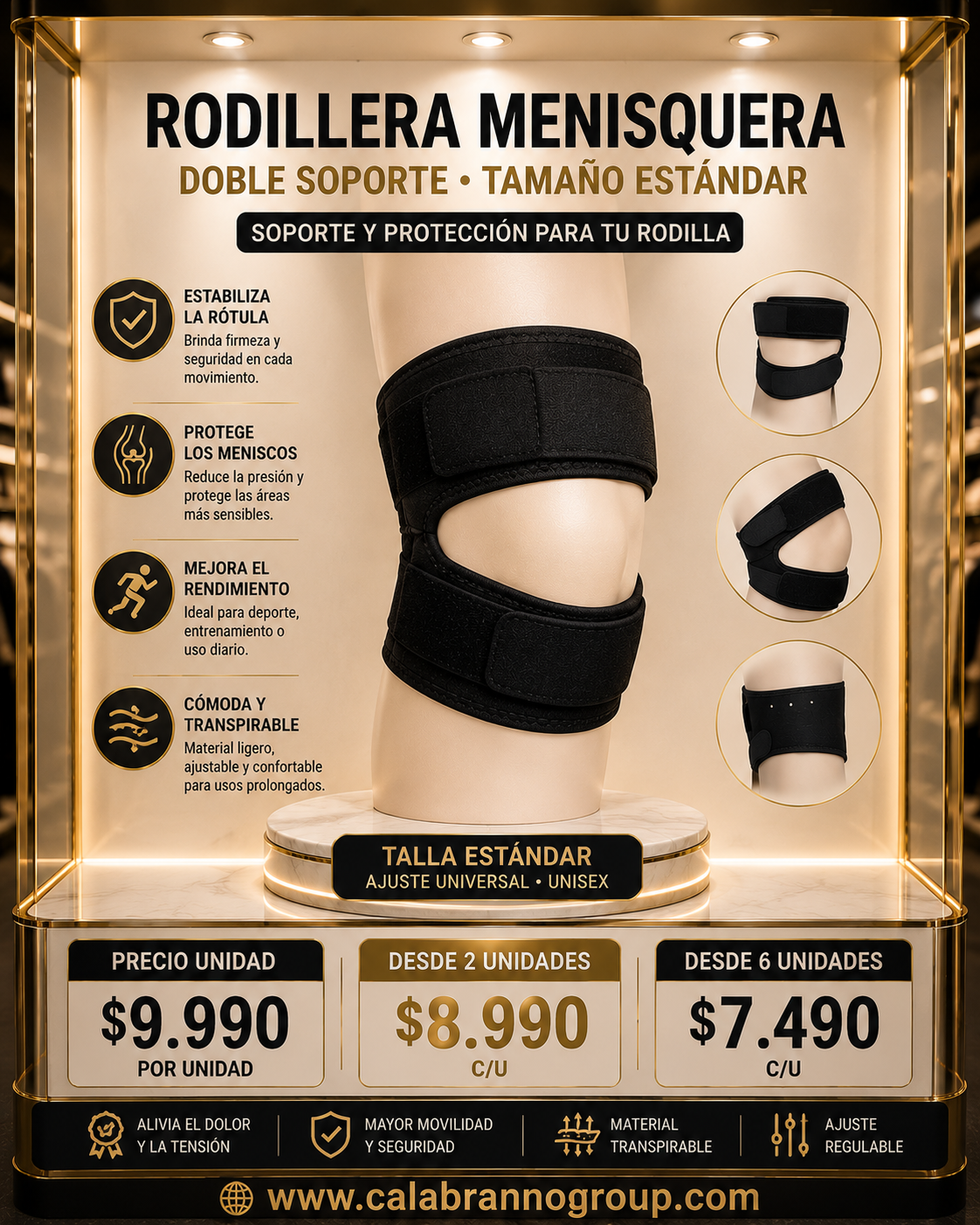 RODILLERA MENISQUERA DOBLE SOPORTE AJUSTABLE PARA RÓTULA | TALLA ESTÁNDAR UNISEX