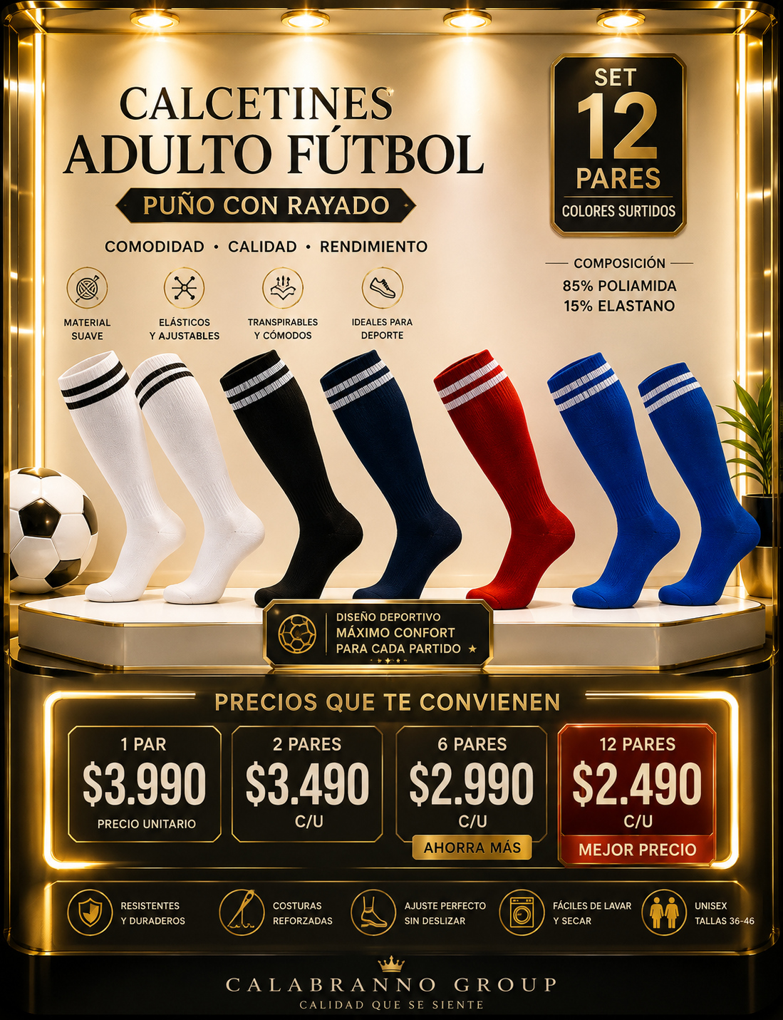CALCETINES DE FÚTBOL ADULTO PUÑO RAYADO UNISEX