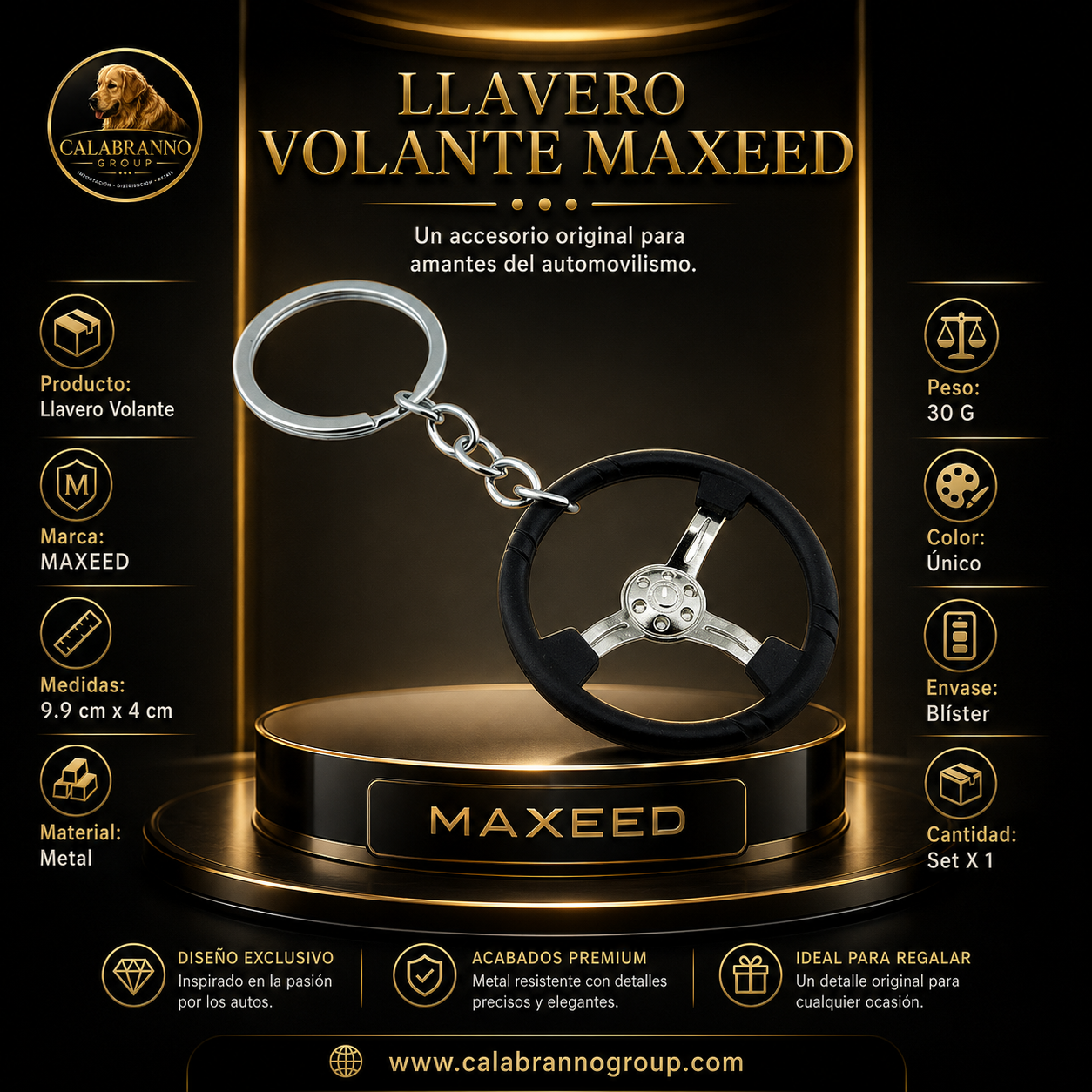 LLAVERO VOLANTE MAXEED METÁLICO – DISEÑO AUTOMOTRIZ