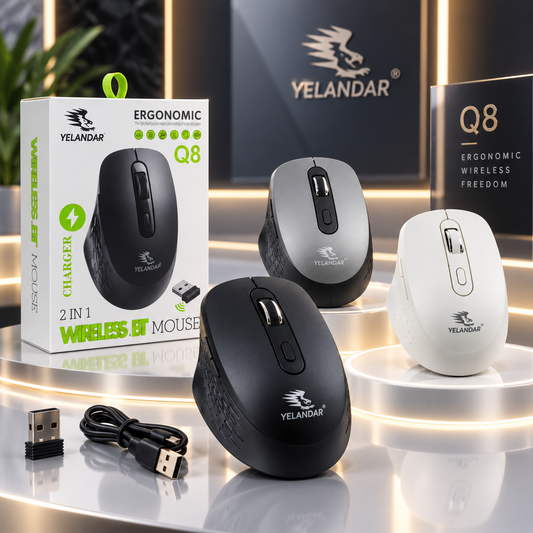 MOUSE INALÁMBRICO Q8 ERGONÓMICO RECARGABLE BLUETOOTH – 6 BOTONES