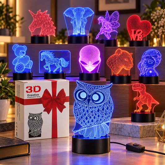 LÁMPARA LED EFECTO 3D – 3 COLORES DE LUZ Y VARIOS DISEÑOS