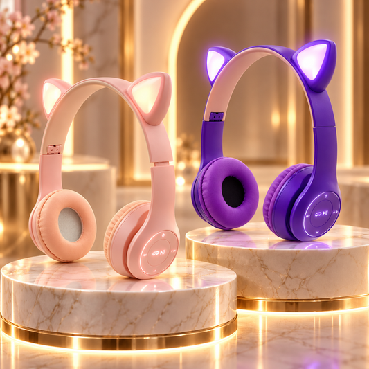 AUDÍFONOS BLUETOOTH INFANTILES CAT P47 CON OREJAS DE GATO Y LUCES RGB