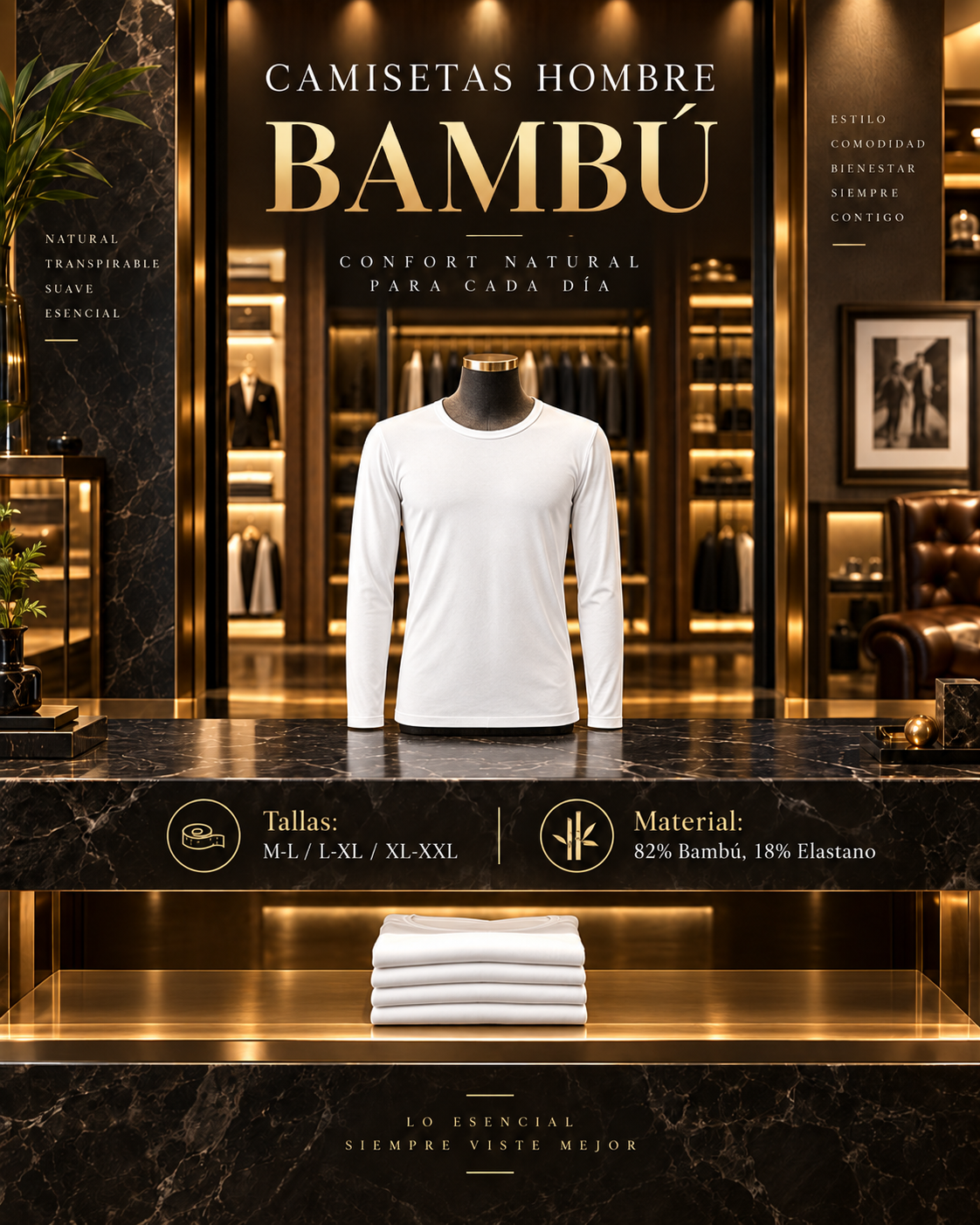 CAMISETA HOMBRE MANGA LARGA DE BAMBÚ – SUAVE, CÓMODA Y ELÁSTICA