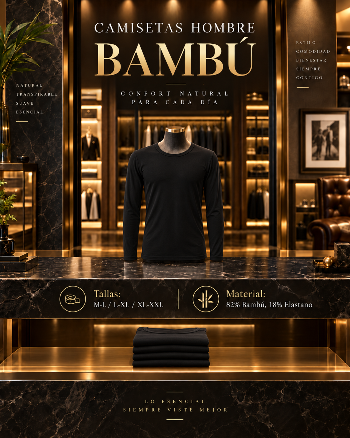CAMISETA HOMBRE MANGA LARGA DE BAMBÚ – SUAVE, CÓMODA Y ELÁSTICA