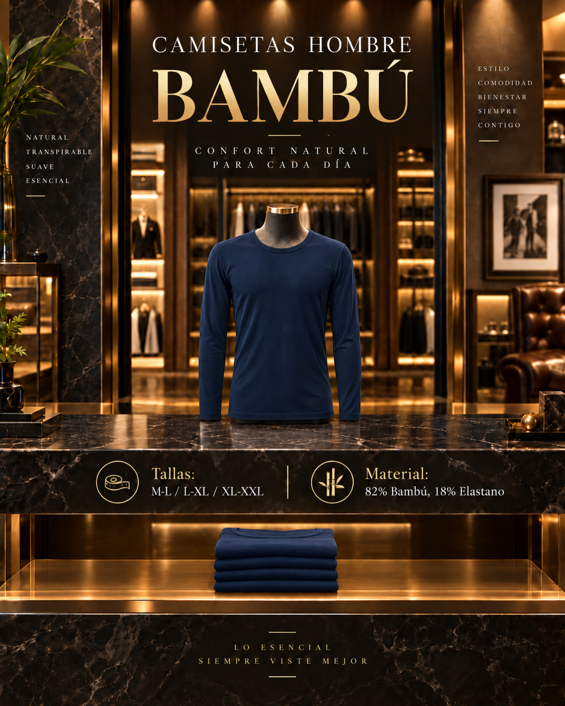 CAMISETA HOMBRE MANGA LARGA DE BAMBÚ – SUAVE, CÓMODA Y ELÁSTICA