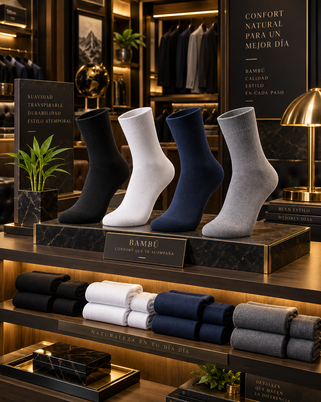 CALCETINES HOMBRE DE BAMBÚ CORTE MEDIO – SUAVES, CÓMODOS Y ELASTICADOS