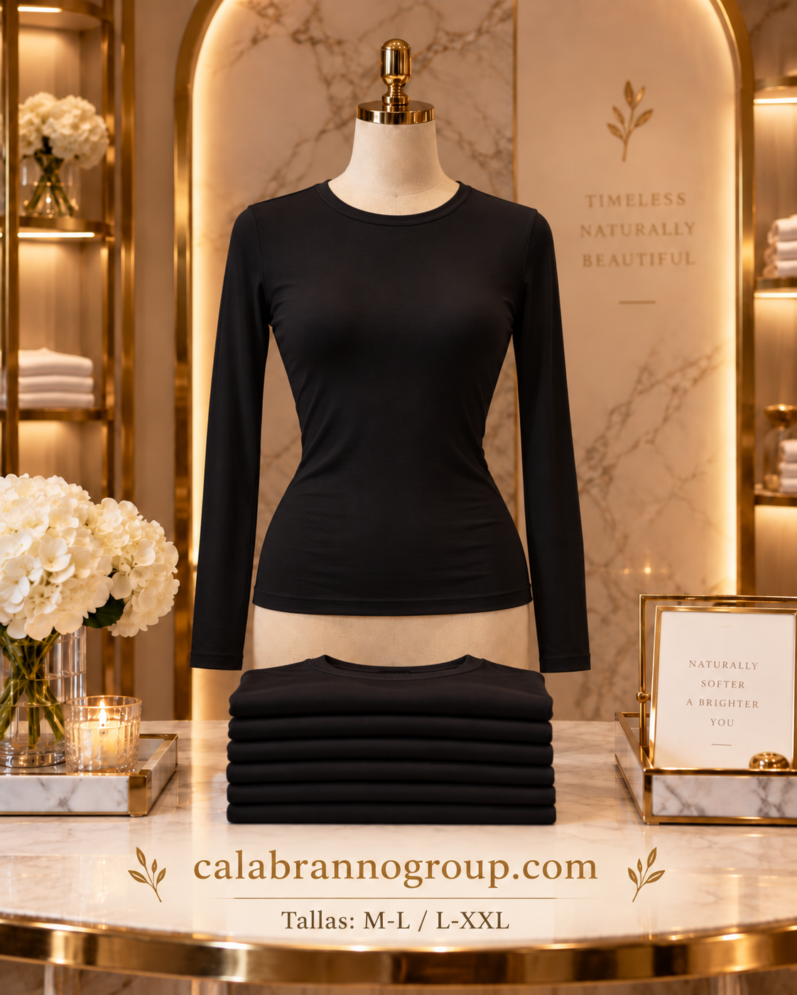 CAMISETA MUJER DE BAMBÚ MANGA LARGA – CUELLO REDONDO, SUAVE Y ELASTICADA