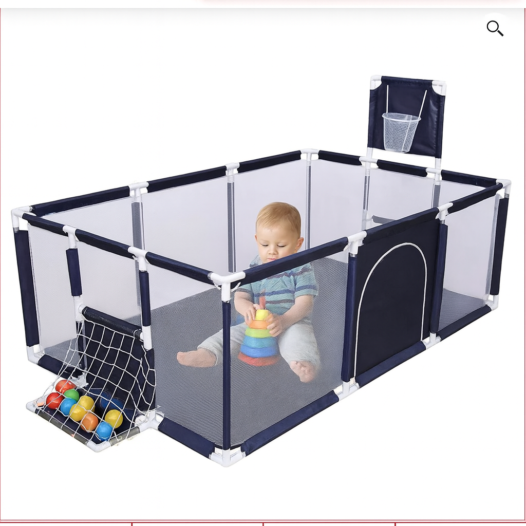 CORRAL DE  JUEGOS PARA BEBÉS EN AZUL Y ROJO