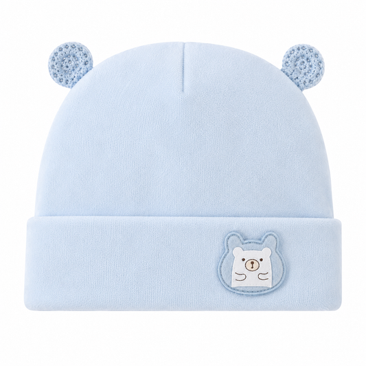 GORRO BEBÉ OSITO MILO ALGODÓN SUAVE CON OREJITAS 0 A 6 MESES UNISEX