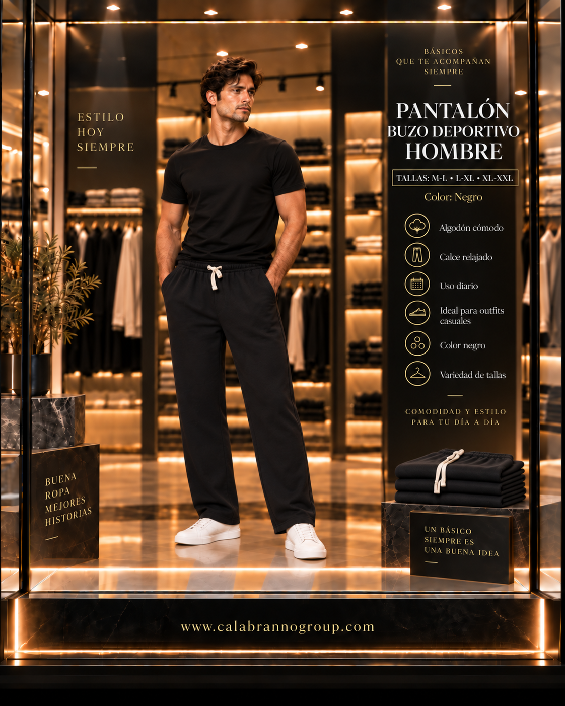 PANTALÓN BUZO HOMBRE CALCE RECTO 85% ALGODÓN – NEGRO Y GRIS