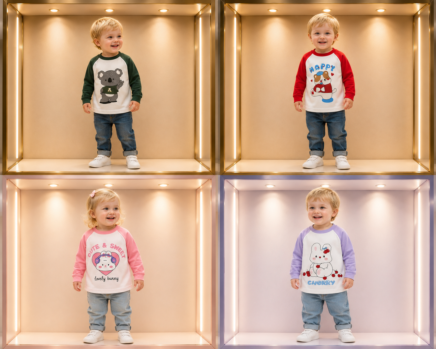 Poleras Infantiles de Manga Larga 100% Algodón