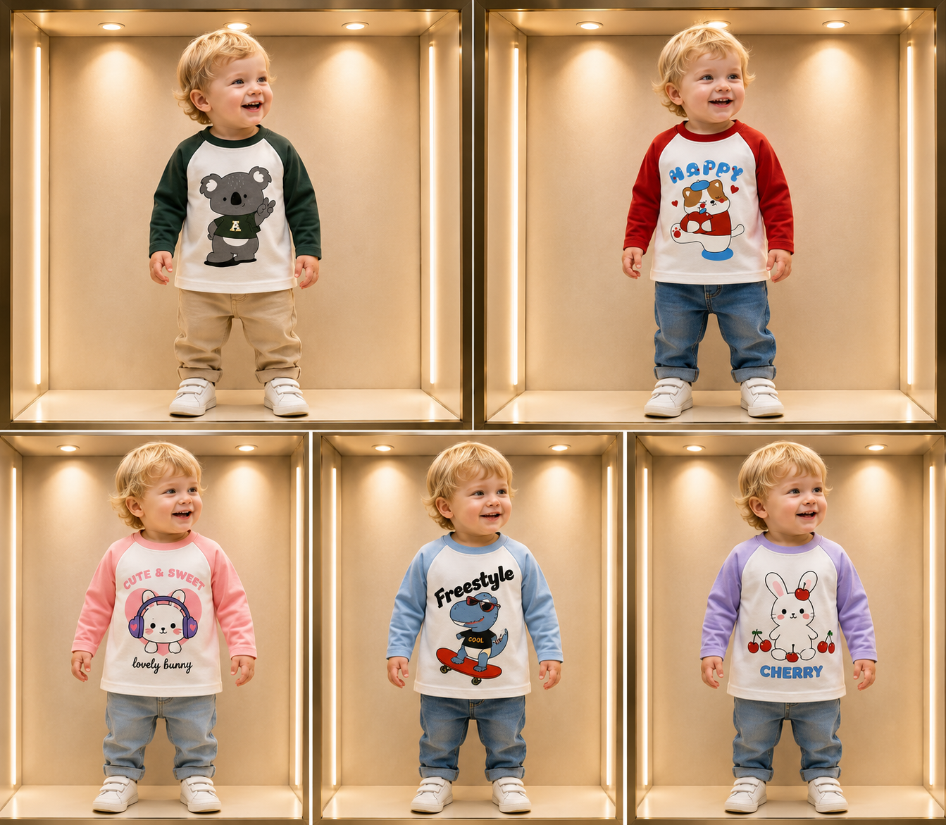 Poleras Infantiles de Manga Larga 100% Algodón