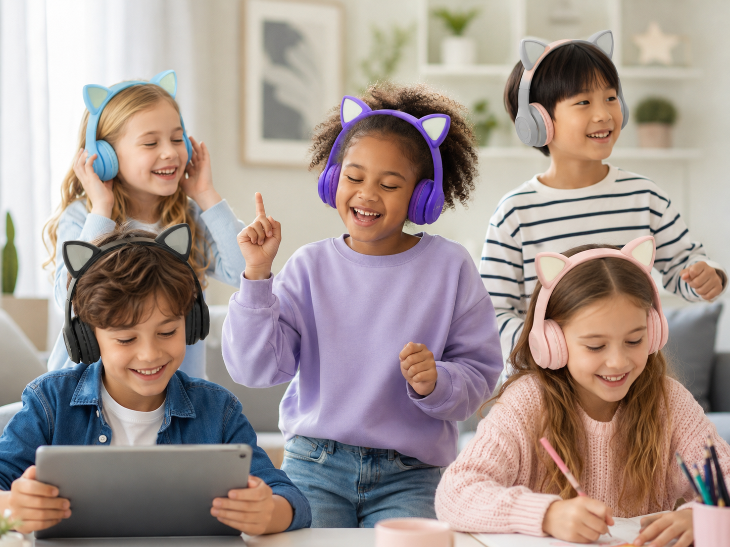 AUDÍFONOS BLUETOOTH INFANTILES CAT P47 CON OREJAS DE GATO Y LUCES RGB