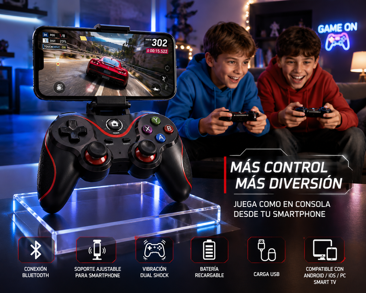 JOYSTICK GAMEPAD BLUETOOTH V8 RECARGABLE PARA SMARTPHONE, ANDROID, IOS, PC Y SMART TV