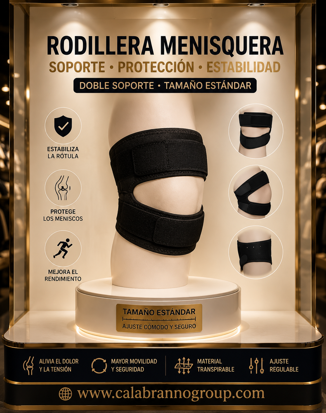 RODILLERA MENISQUERA DOBLE SOPORTE AJUSTABLE PARA RÓTULA | TALLA ESTÁNDAR UNISEX