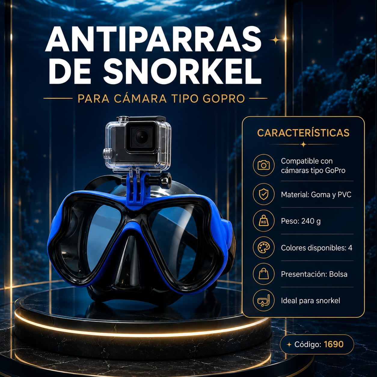 ANTIPARRAS DE SNORKEL PARA CÁMARA TIPO GOPRO