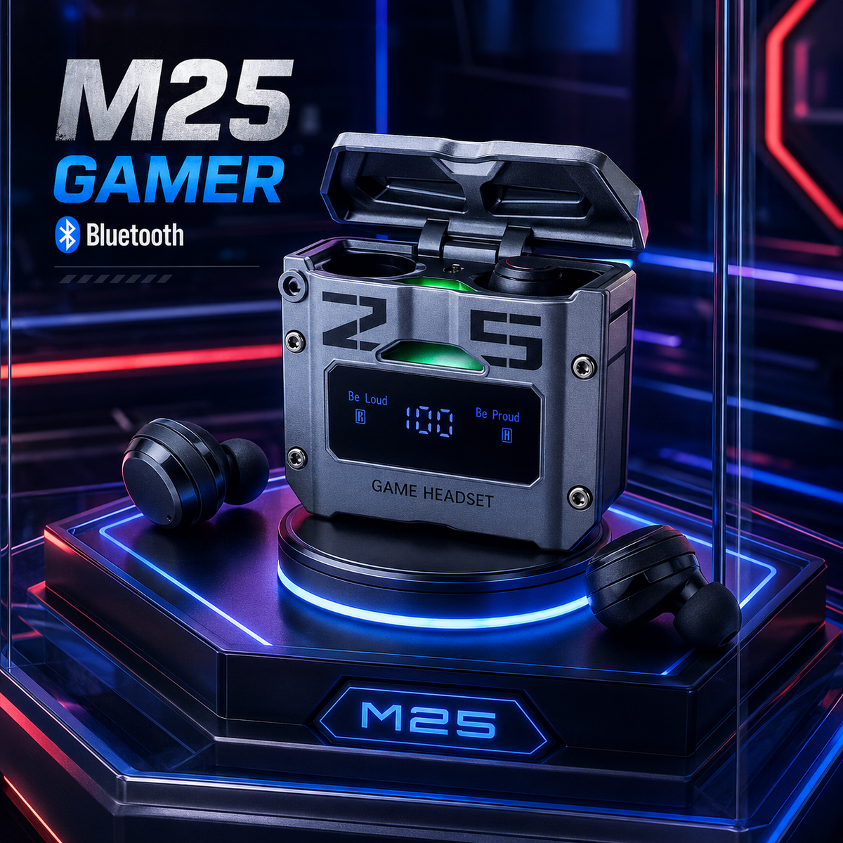 AUDÍFONOS GAMER M25 TRUE WIRELESS BLUETOOTH CON ESTUCHE DE CARGA MAGNÉTICA