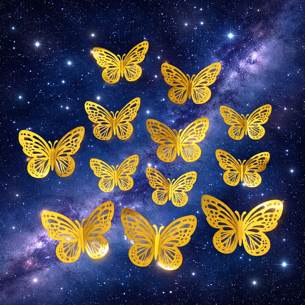 PACK 12  MARIPOSAS DORADAS DECORATIVAS