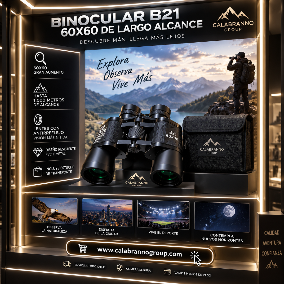 **BINOCULAR B21 DE LARGO ALCANCE – ANTIRREFLEJO + ESTUCHE**