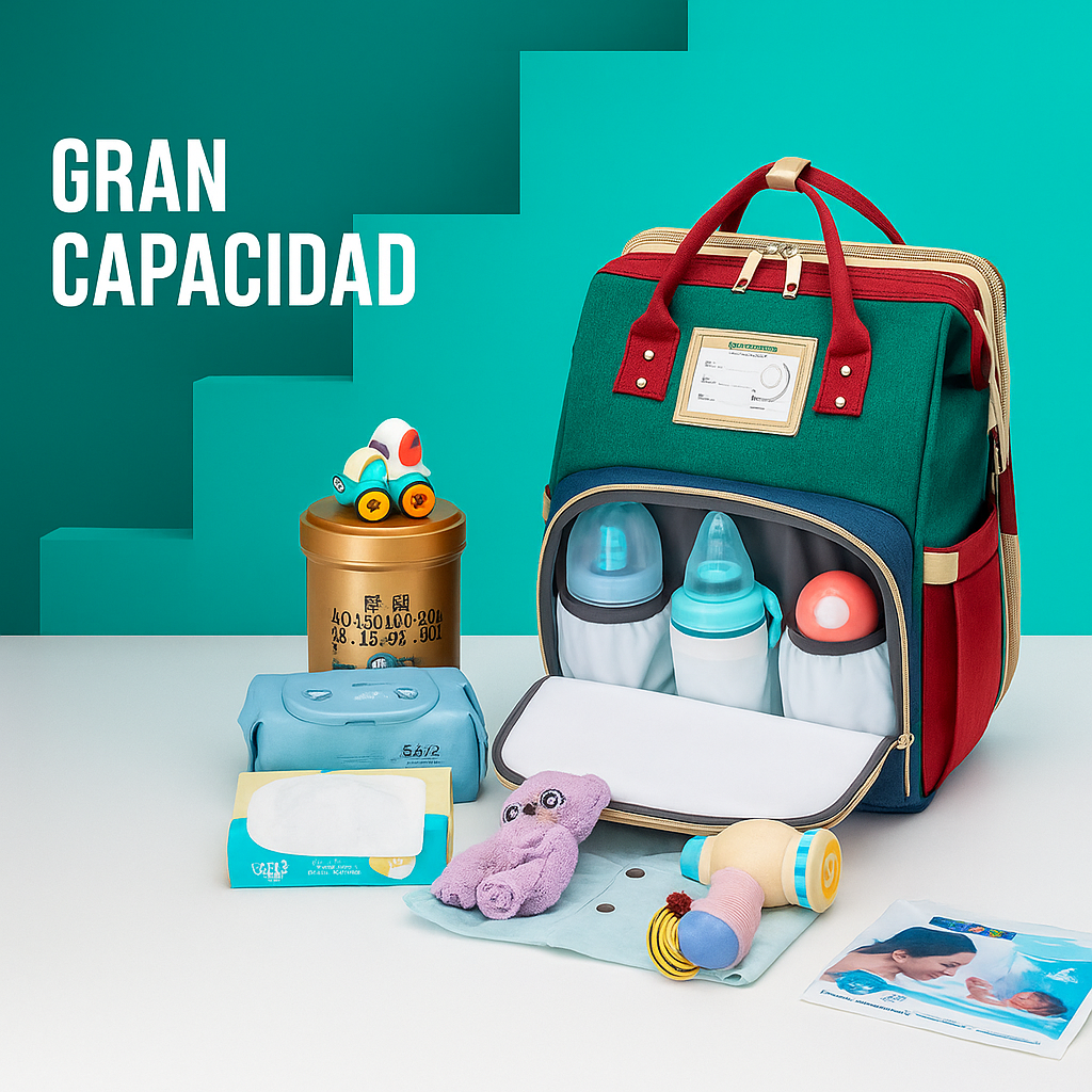 BOLSO CUNA MATERNAL CON TECHO Y PUERTO USB