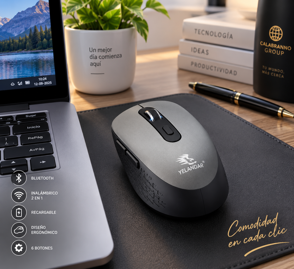 MOUSE INALÁMBRICO Q8 ERGONÓMICO RECARGABLE BLUETOOTH – 6 BOTONES