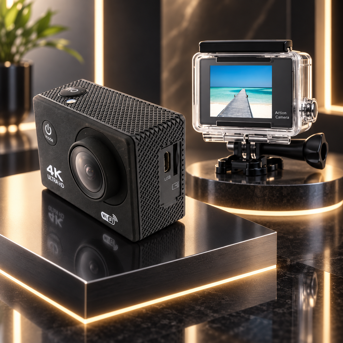 CÁMARA DEPORTIVA 4K ULTRA HD CON WI-FI, PANTALLA 2” Y KIT DE ACCESORIOS