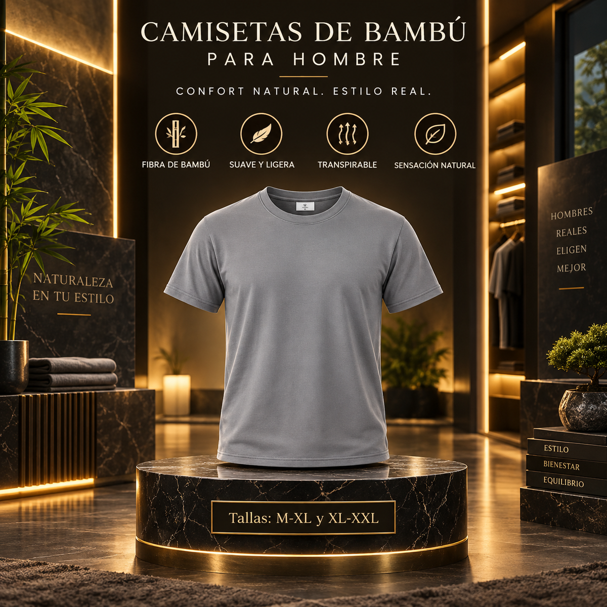 **CAMISETA DE BAMBÚ HOMBRE MANGA CORTA – SUAVE, FRESCA Y LIGERA**