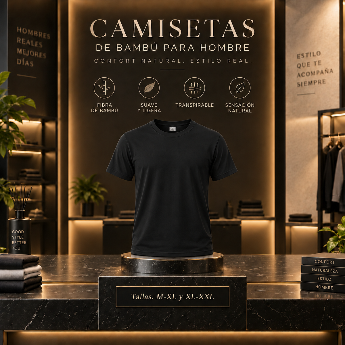 **CAMISETA DE BAMBÚ HOMBRE MANGA CORTA – SUAVE, FRESCA Y LIGERA**