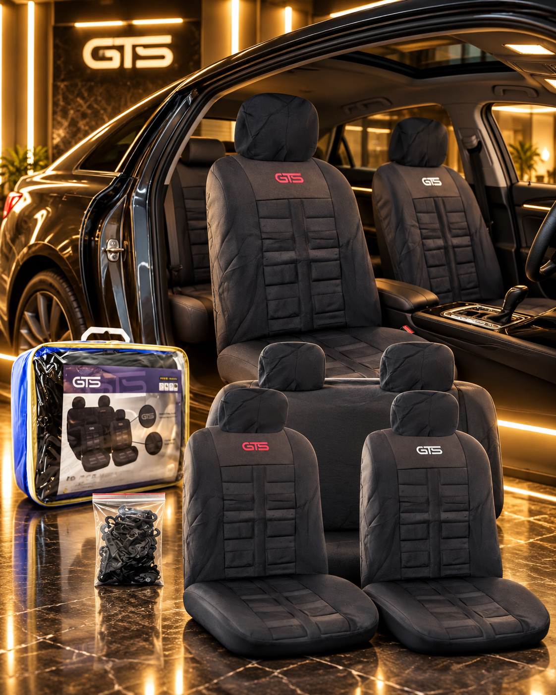 FUNDA PARA ASIENTO DE AUTO GTS ACOLCHADA SET 10 PIEZAS