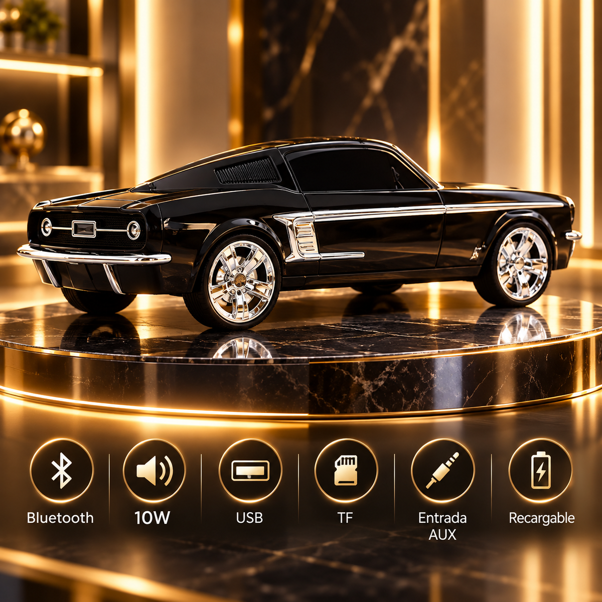 PARLANTE RECARGABLE WS-1967 DISEÑO AUTO MUSTANG 10W BLUETOOTH + USB + TF + AUX