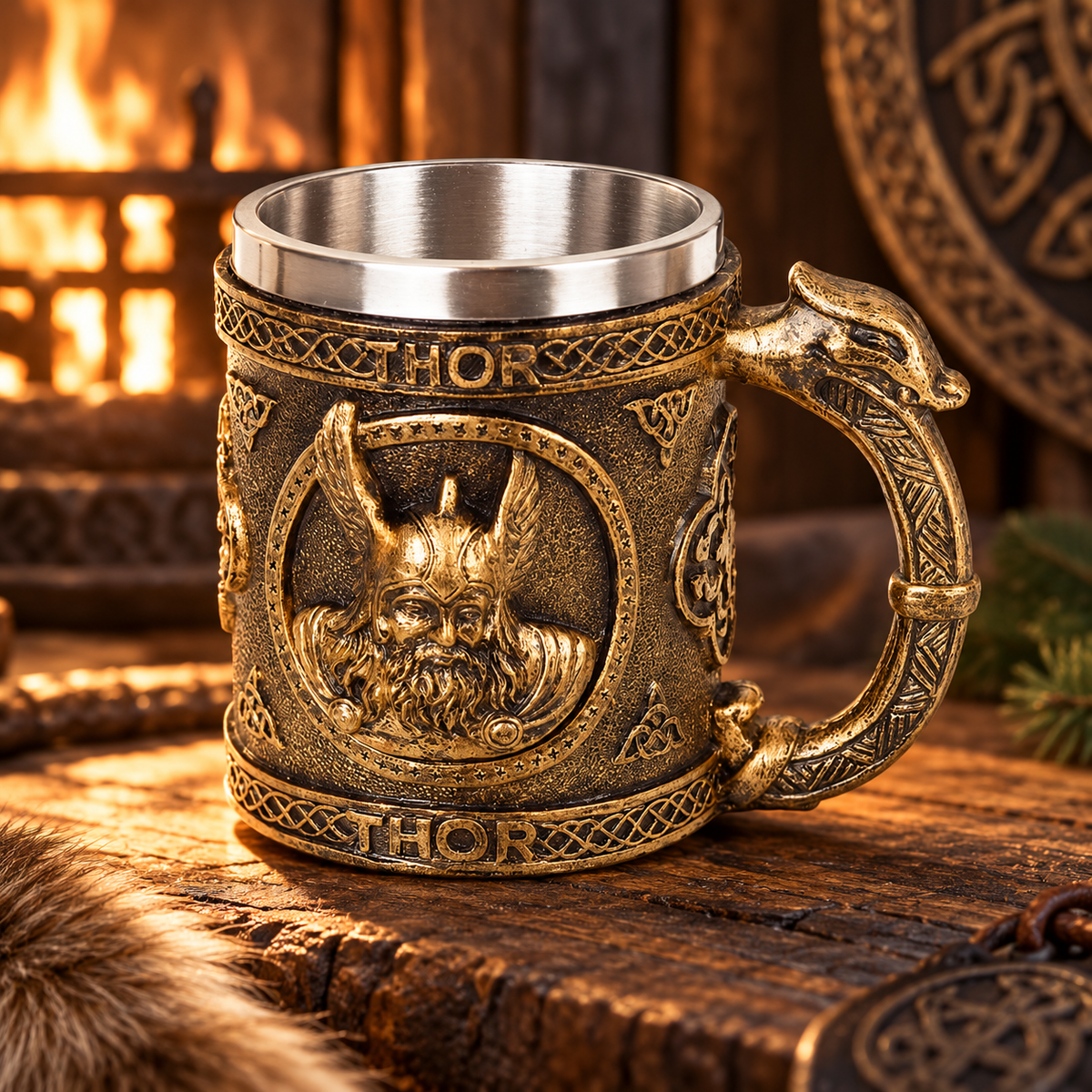 TAZÓN THOR VIKINGO 3D – 390 ML | ACERO INOXIDABLE Y RESINA