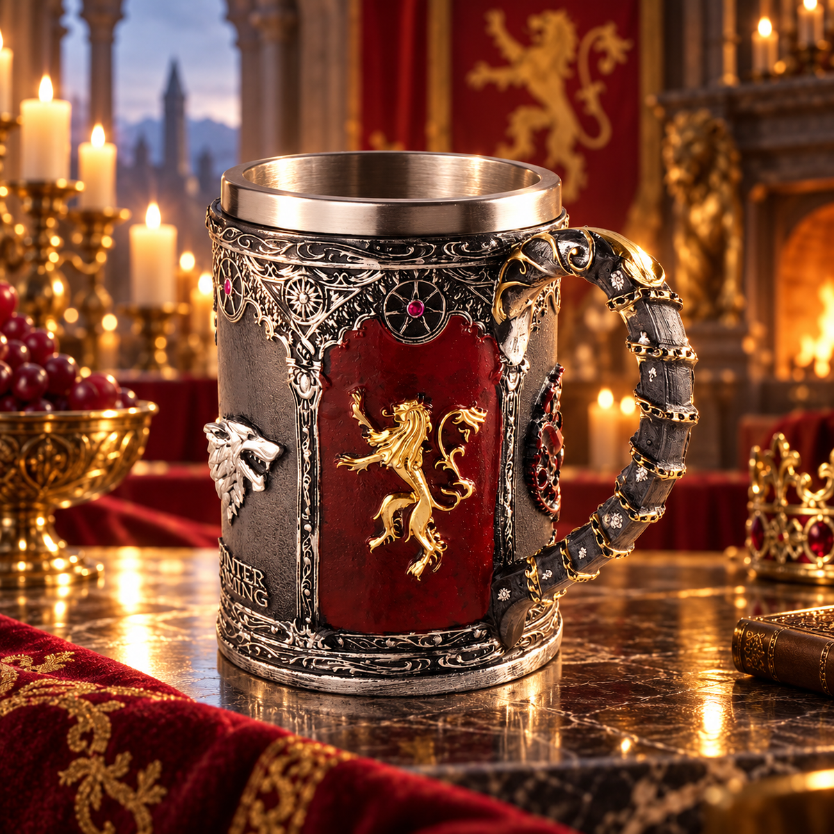 TAZÓN GAME OF THRONES – CASA LANNISTER 3D | 390 ML | ACERO INOXIDABLE Y RESINA