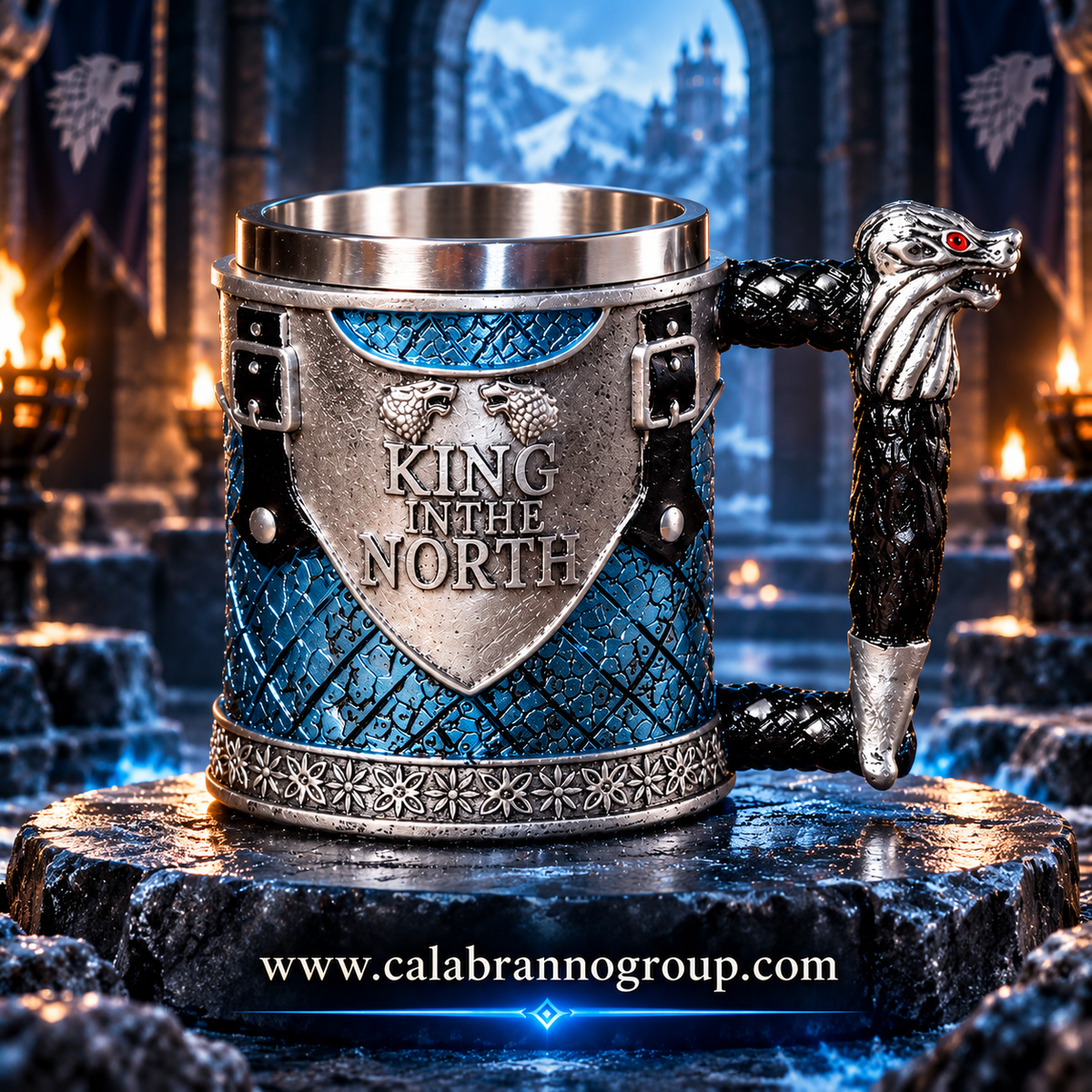 TAZÓN KING IN THE NORTH 3D – CASA STARK | 390 ML | ACERO INOXIDABLE Y RESINA