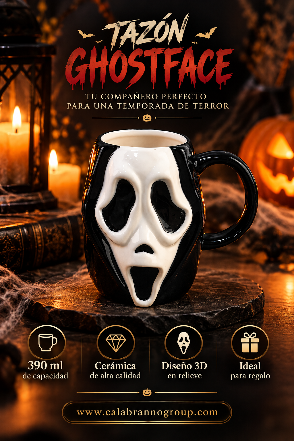 TAZÓN SCREAM MOVIE GHOSTFACE 3D – TERROR COLECCIONABLE 390 ML
