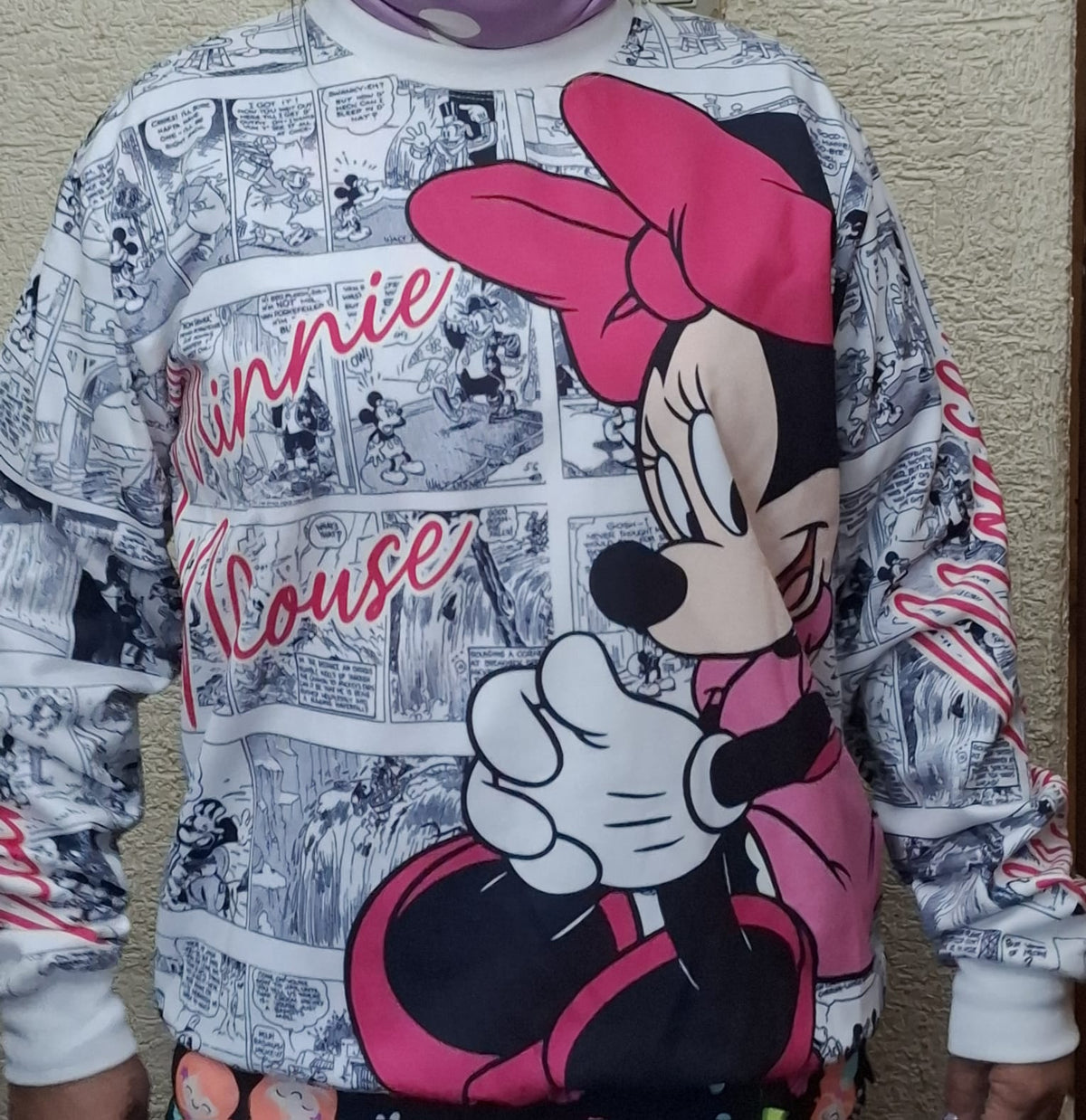 POLERÓN DE ALGODÓN ESTAMPADO MINNIE MOUSE ESTILO CÓMIC – MANGA LARGA