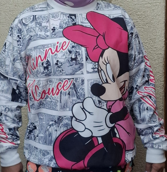 POLERÓN DE ALGODÓN ESTAMPADO MINNIE MOUSE ESTILO CÓMIC – MANGA LARGA