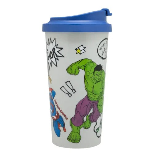 VASO MUG MARVEL AVENGERS CON TAPA AZUL – 475 ML | LIBRE DE BPA