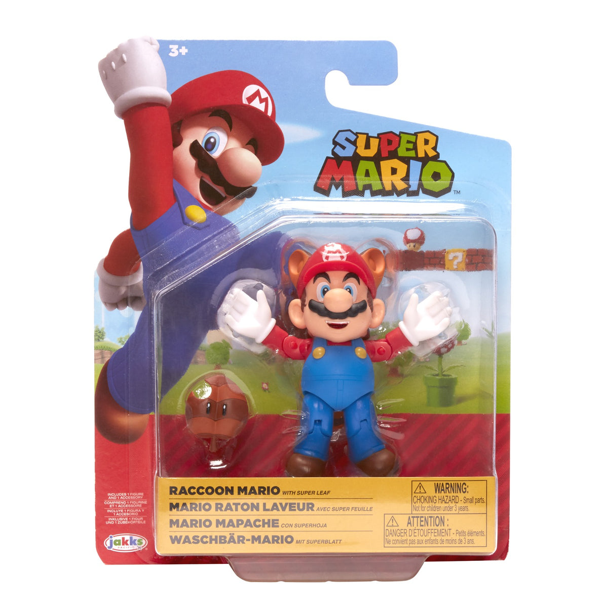 FIGURA SUPER MARIO MAPACHE CON SUPERHOJA JAKKS PACIFIC. ARTICULADO,